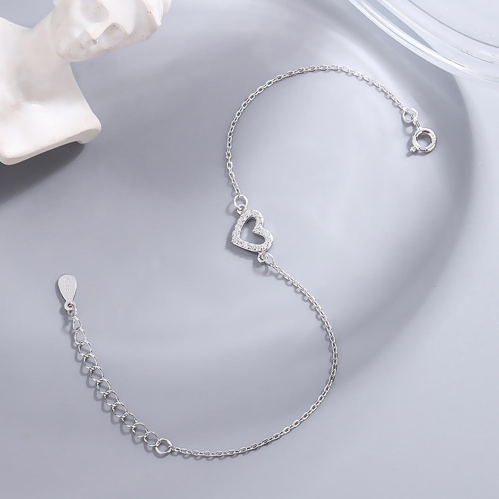 S925 Sterling Silver Diamond Love Anklet