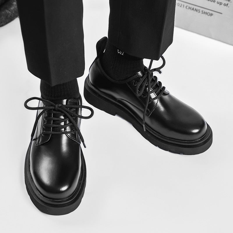 Men's British-style Thick-soled Korean-style Black Leather Shoes