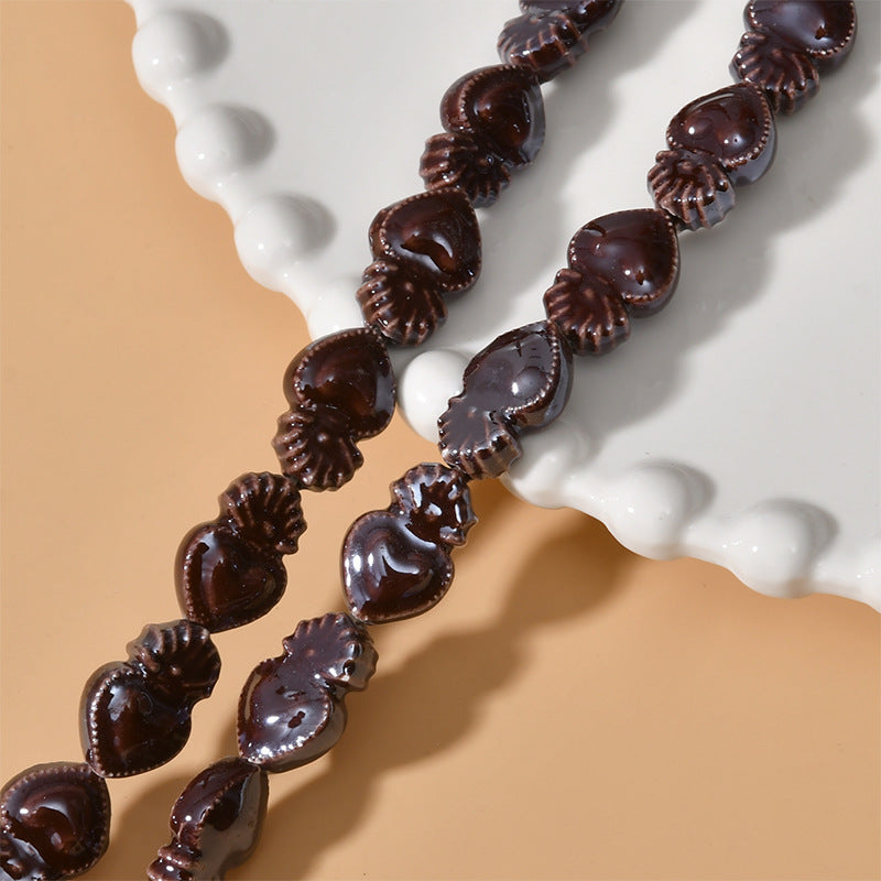 Cream Color Love Heart Small Torch Straight Hole Ceramic Beads