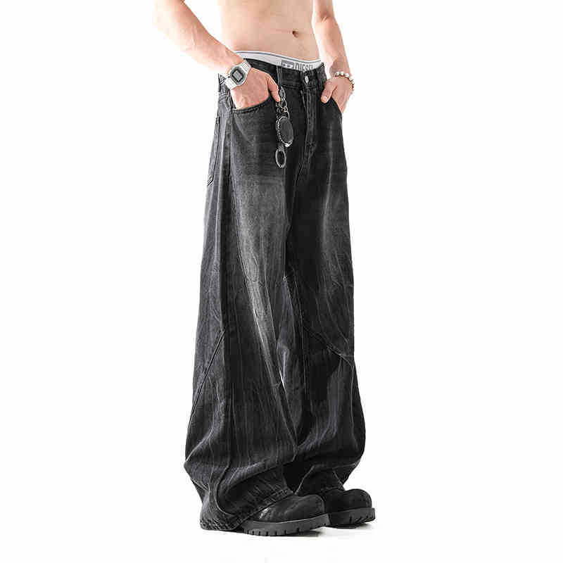 Lightning Pattern Washed Straight Jeans Men