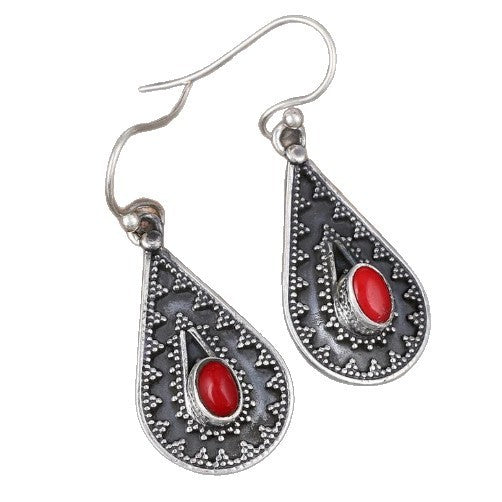 Water Drop European And American National Style Red Pine Gemstone Earrings