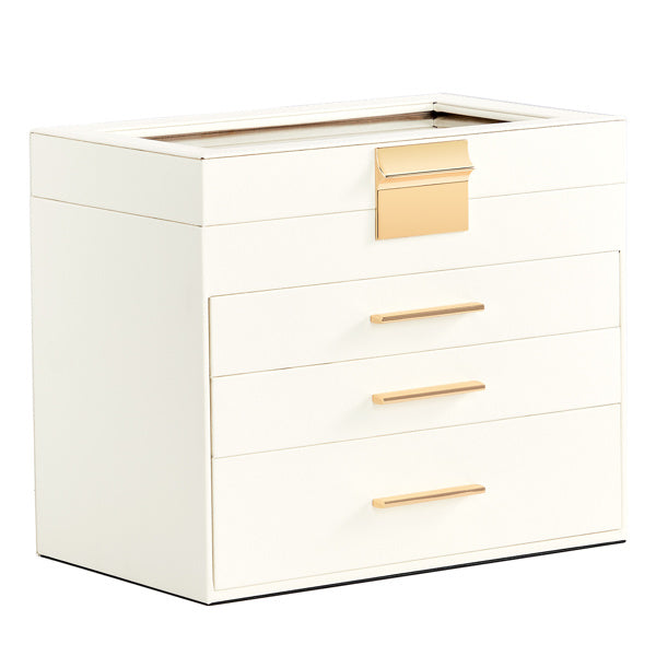 Top Visible Storage With 2-drawer White Cabinet And Pink Velvet Jewelry Box