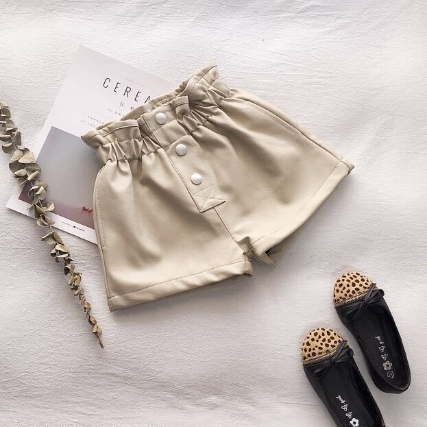 Girls' Leather Fleece-lined High Waist Shorts