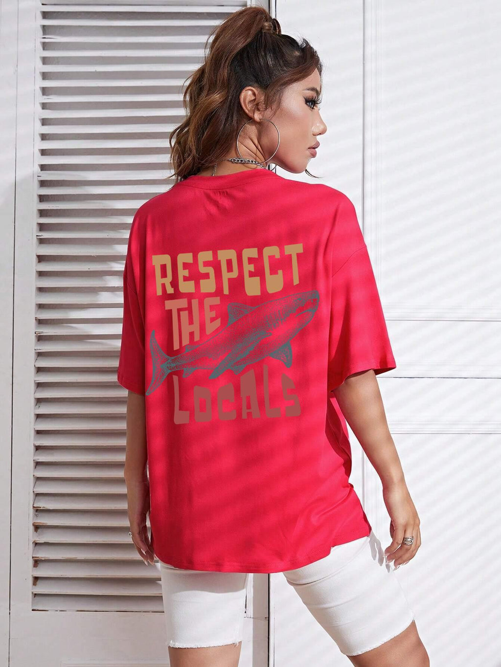 Respect The Locals Shark Tshirts Women Street Hip Hop Clothe