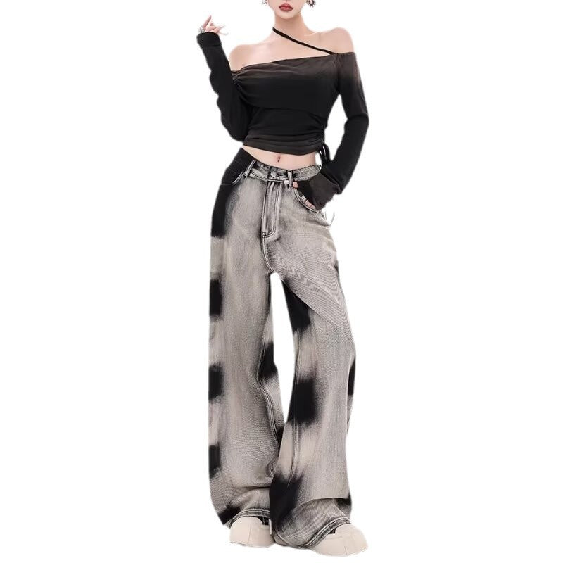 American Retro Gradient Tie-dyed Jeans Women