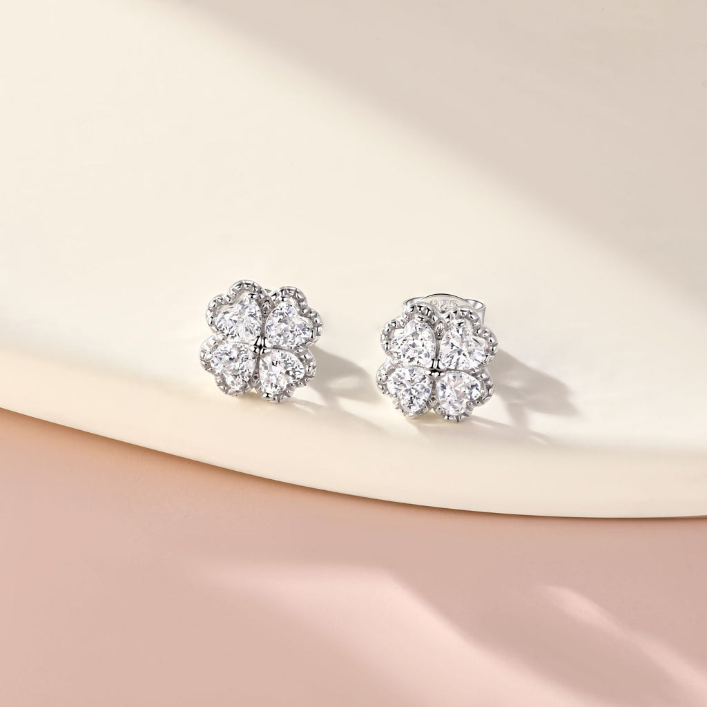 Zeng Yin Four-leaf Clover Ear Team Advanced Sense Love Zircon Earrings