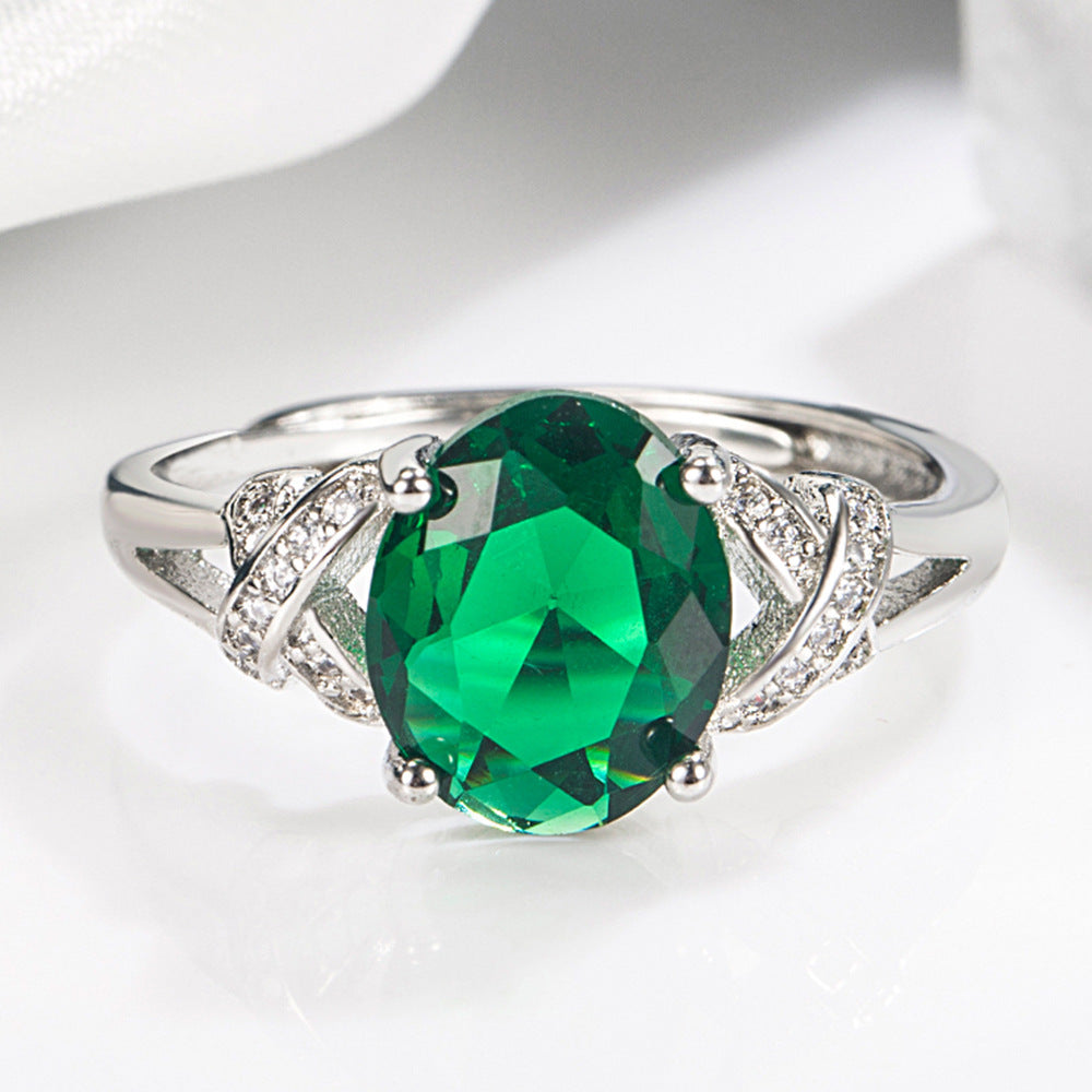 Inlaid Zircon Open Ring Female Emerald Tourmaline Cross Open Ring