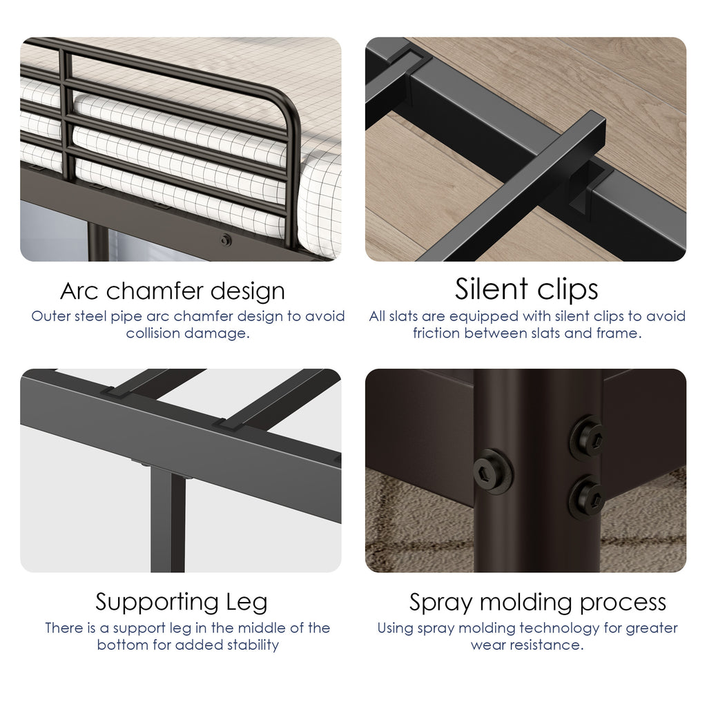 Loft Bunk Bed Twin Over Twin Size With Ladder And Guardrail,Heavy Duty Metal Slats Support No Box Spring Needed Small Space Saving Furniture For Bedroom Dorm,Black