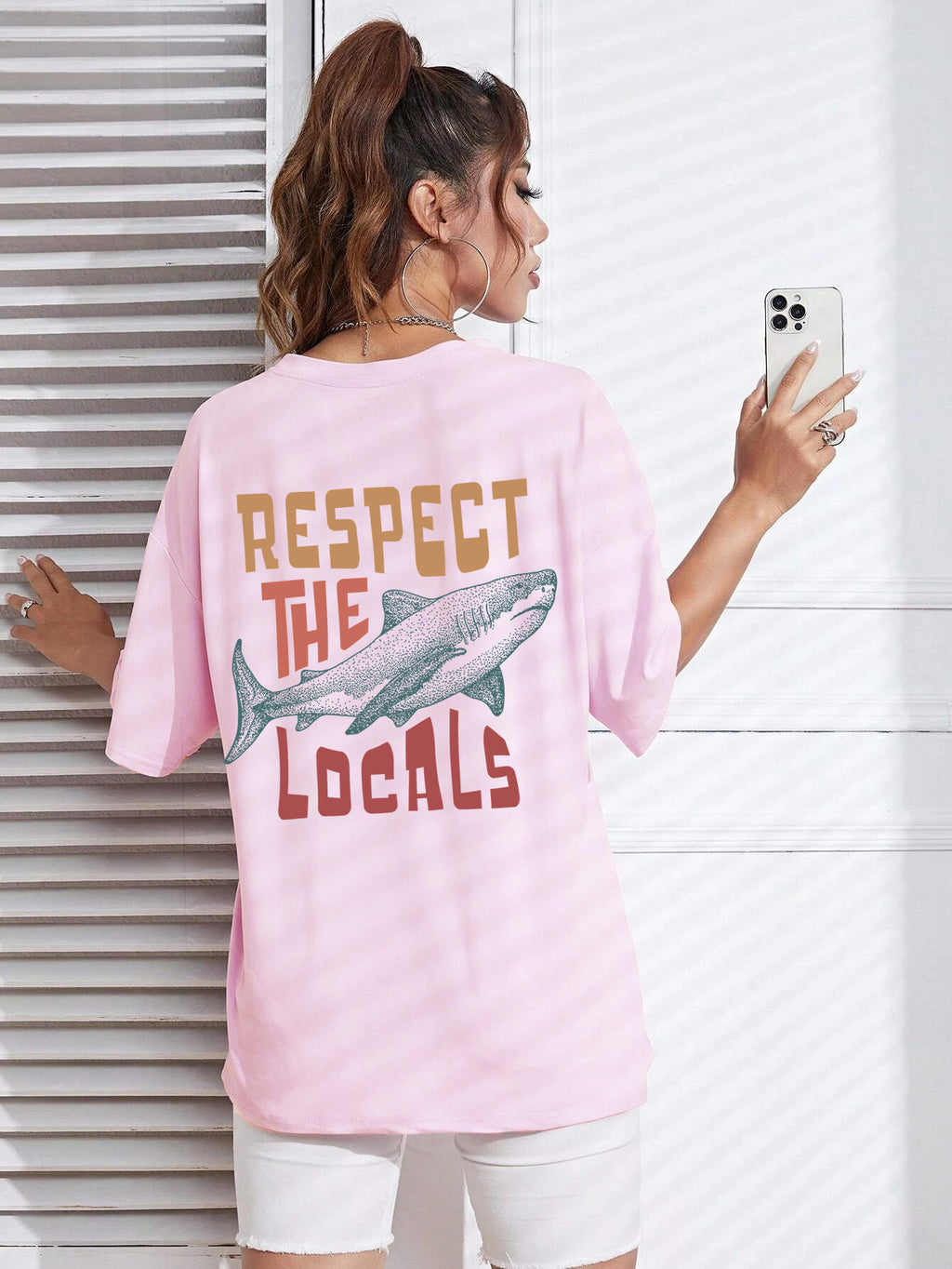 Respect The Locals Shark Tshirts Women Street Hip Hop Clothe