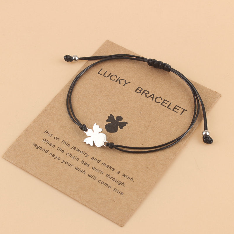 Couple Woven Adjustable Wax Line Stainless Steel Angel Bracelet