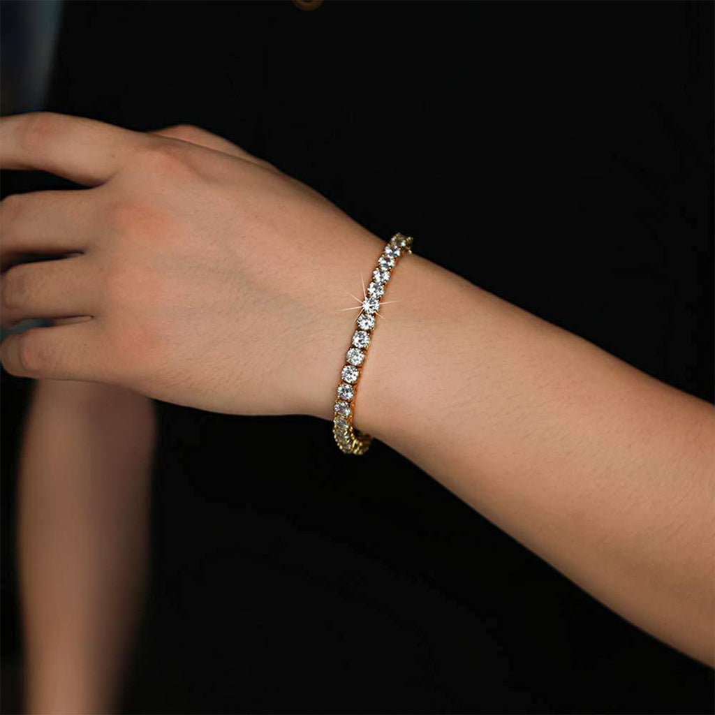 Classic 18K Gold Electroplated Zircon High-grade Tennis Full Diamond Personality Bracelet