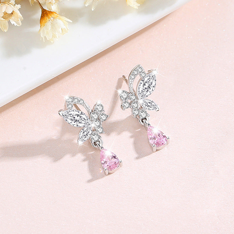 Crystal Butterfly Silver Stud Earrings For Women
