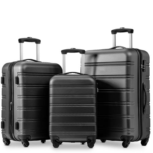 SET OF 3 ABS Hard Shell Travel Trolley Suitcase 4 Wheel Luggage Set Hand Luggage, 20,24,28 Inch