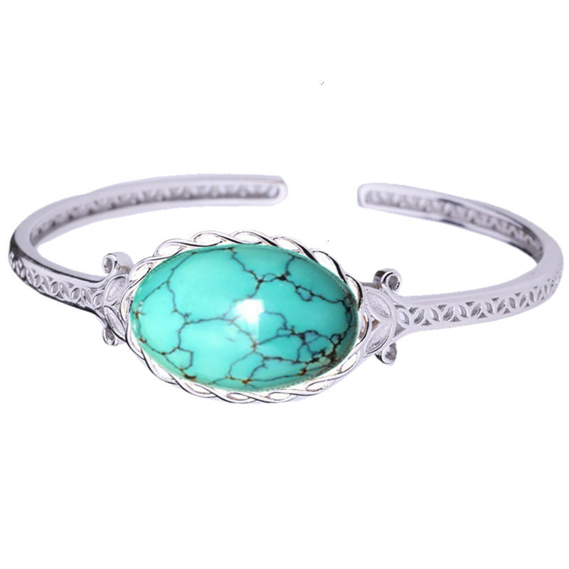 S925 Silver Plated Inlaid Turquoise Adjustable Bracelet For Women