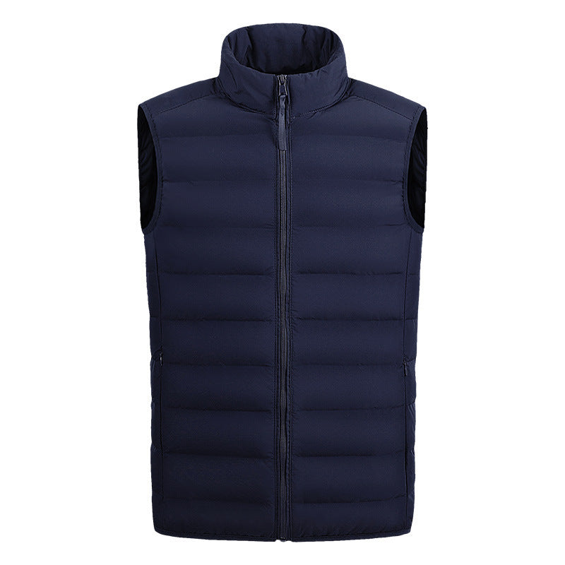 Men's Short Down Jacket Lightweight Stand Collar Vest Warm 90 White Duck Down Solid Color Second Section Seamless Vest Waistcoat