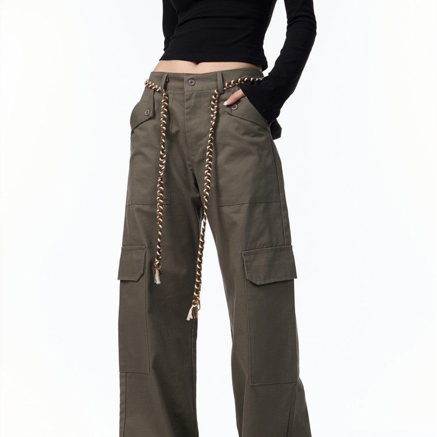 Lace-up Cargo Slacks Women Loose Bf American