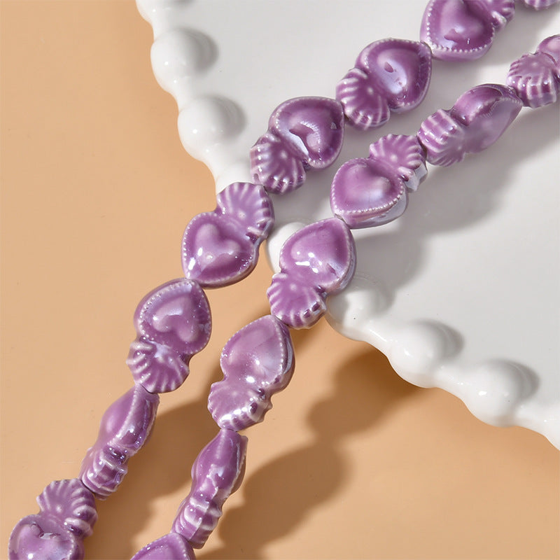 Cream Color Love Heart Small Torch Straight Hole Ceramic Beads