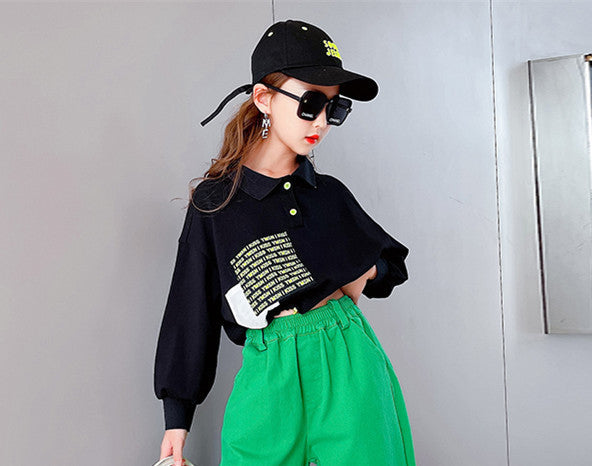 Girls Letter Straight Leg Pants Suit