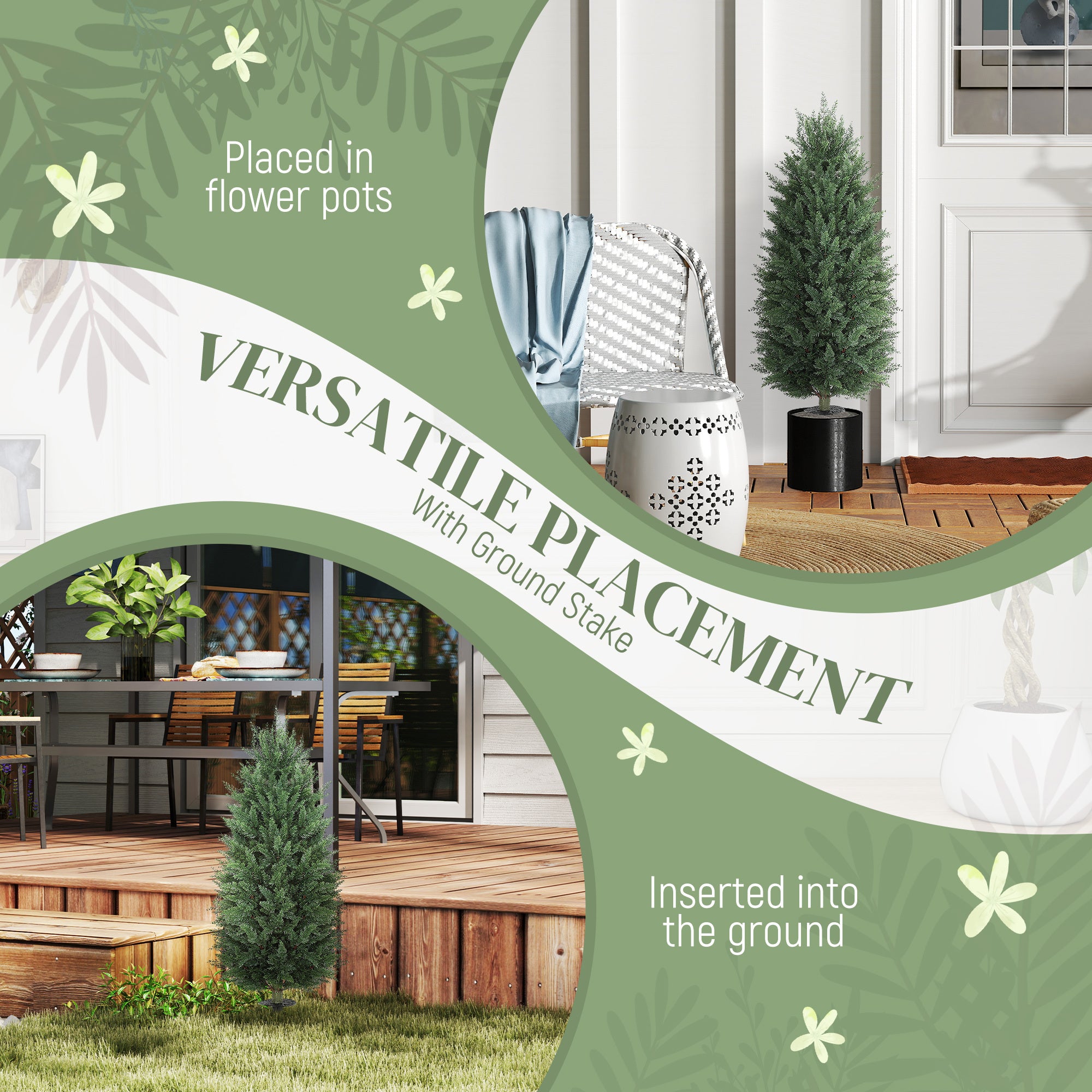 43.3 Inch Set Of 2 Artificial Cypress Topiary Tree, Indoor Outdoor UV Resistant Faux Plants With Ground Stake For Garden