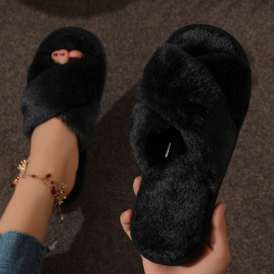 Cross Plush Cotton Slippers Female