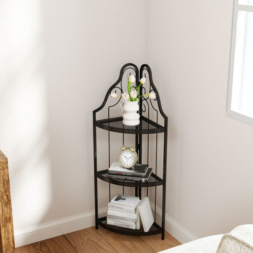 3-Tier Corner Open Shelf,Bookcase Freestanding Shelving Unit