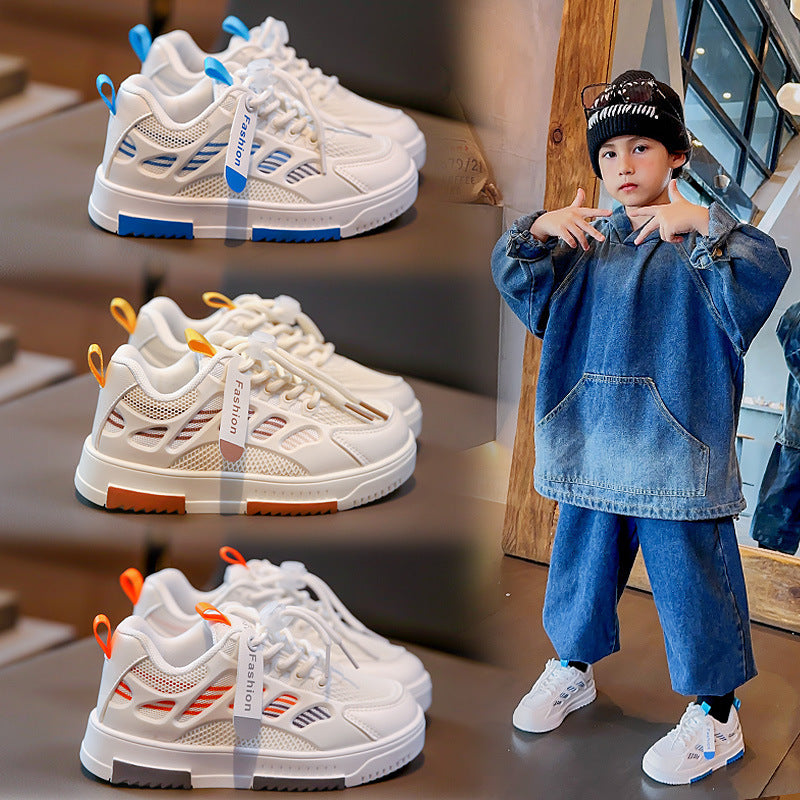 Fashion Children's Breathable Mesh Shoes Medium And Large Children's Sneakers Boys White Shoes