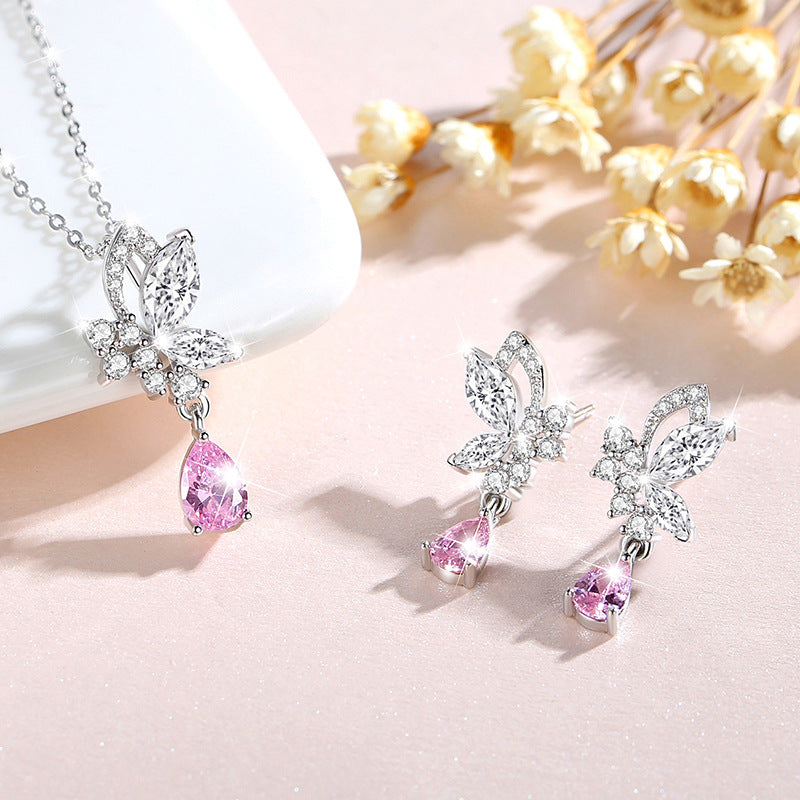 Crystal Butterfly Silver Stud Earrings For Women