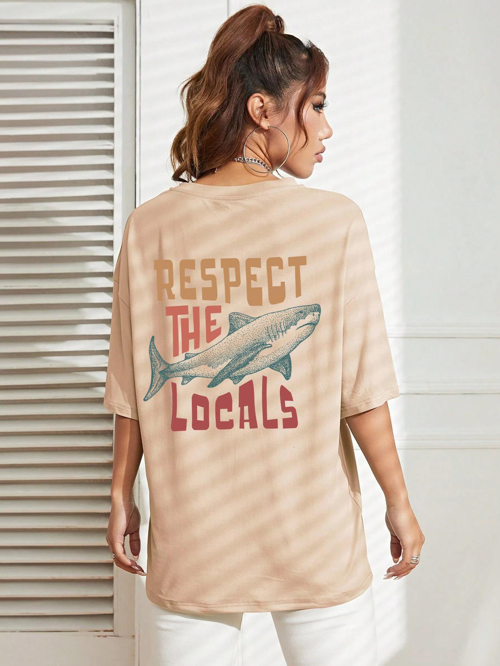 Respect The Locals Shark Tshirts Women Street Hip Hop Clothe