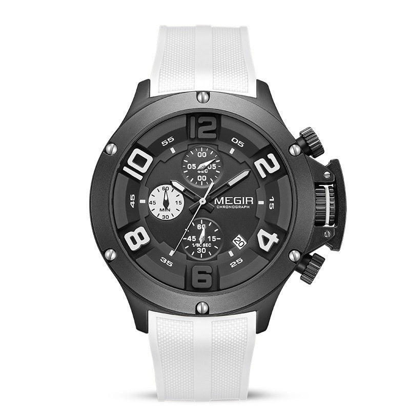 Megir Men's Watch Multi-function Chronograph Sports Quartz Watch Silicone Band