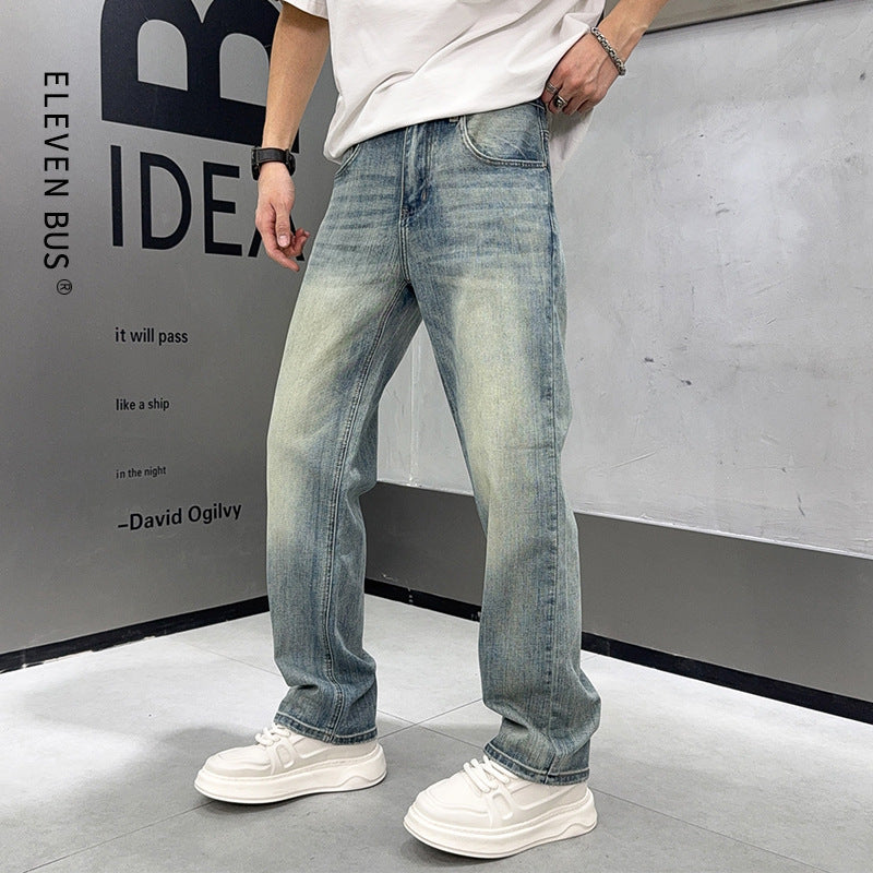 Men's Loose Elastic Casual Light Blue Jeans
