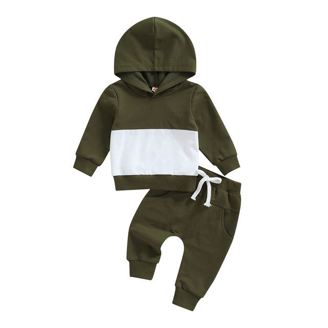 Boys Patchwork Hoodie Suit Fashion Casual