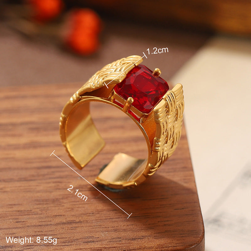Natural Stone Geometric Ring High-grade Versatile Retro Non-fading