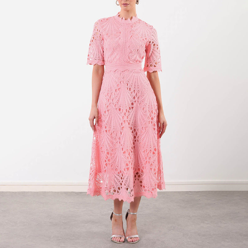 Retro Cinched Slimming Short Sleeves High Sense Dress