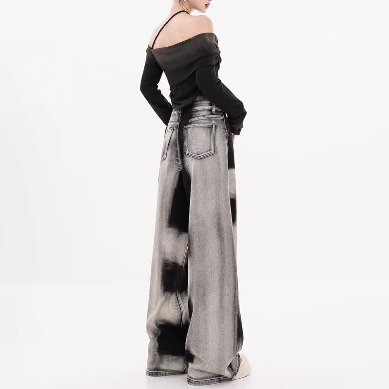 American Retro Gradient Tie-dyed Jeans Women