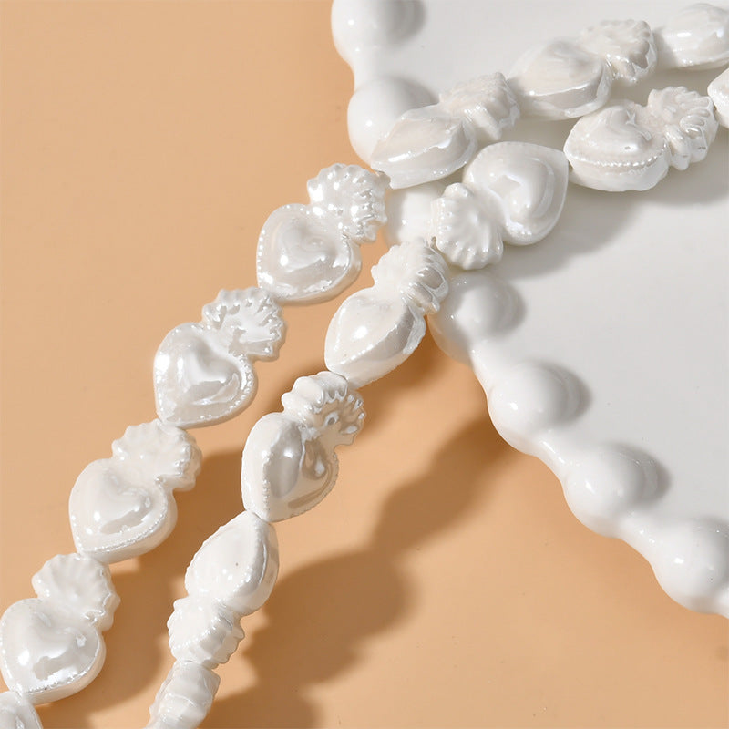 Cream Color Love Heart Small Torch Straight Hole Ceramic Beads