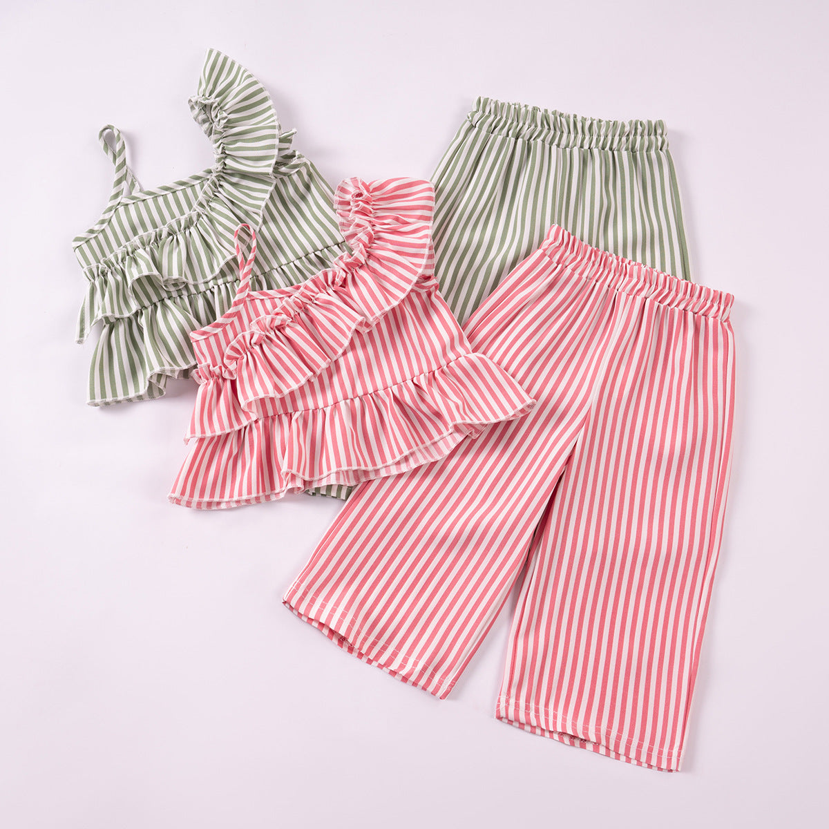 Girls' Striped Spaghetti Straps Tops And Shorts