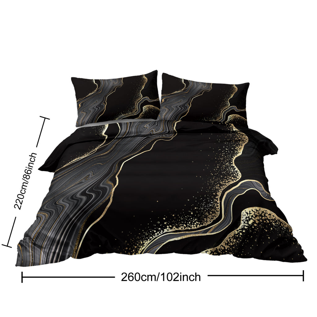Black Gold Grey Marble Bedding Watercolor Marble Duvet Cover Set Abstract Chic Printed Design Quilt Cover Single 1 Duvet Cover 2 Pillowcases
