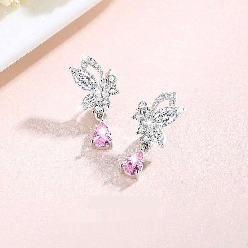 Crystal Butterfly Silver Stud Earrings For Women