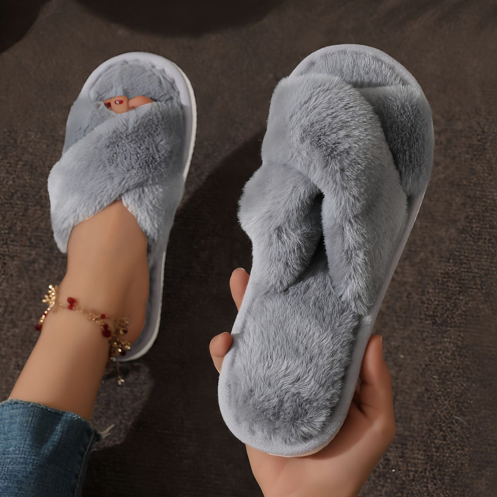 Cross Plush Cotton Slippers Female