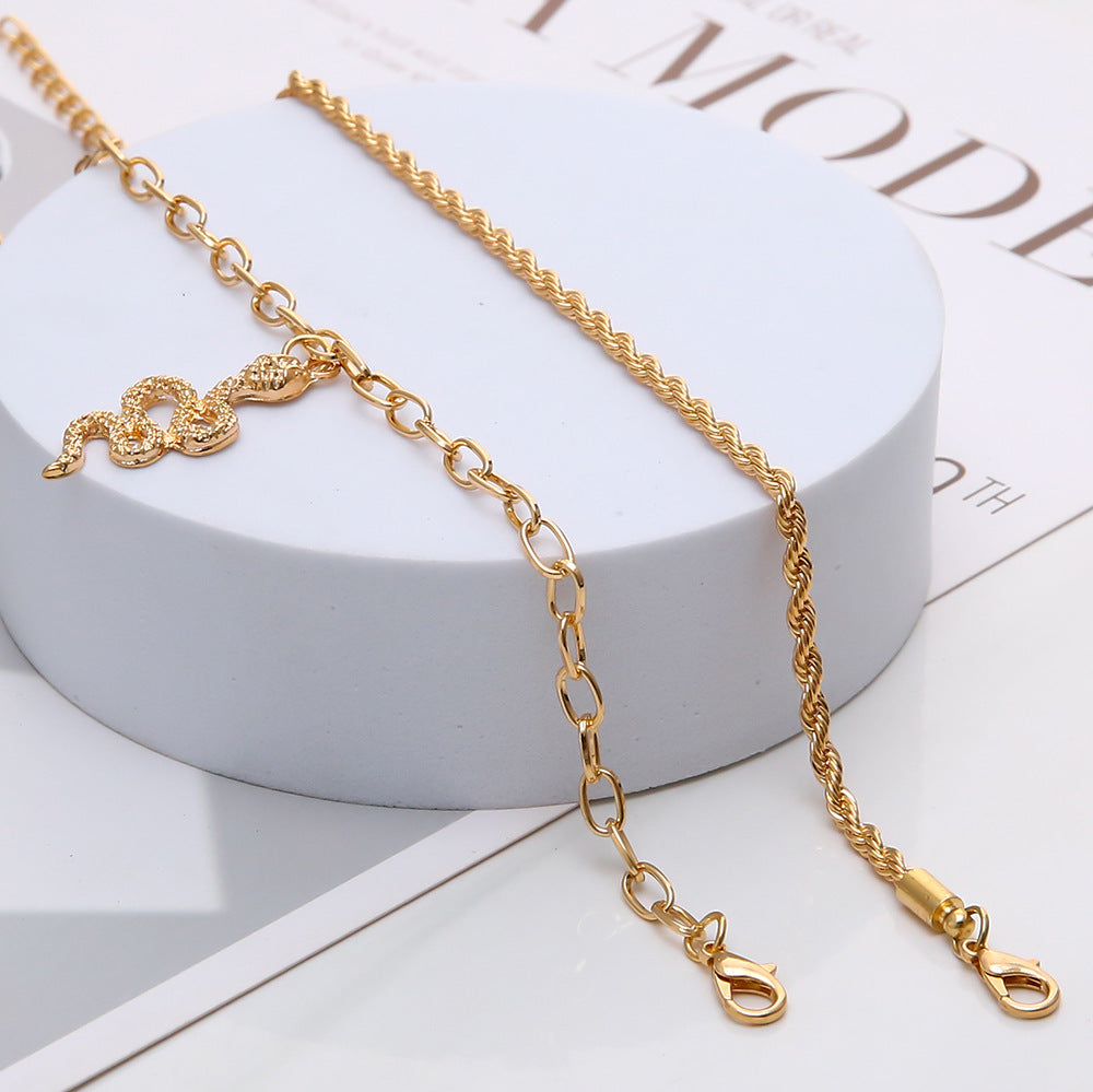 Fashion Twist Snake Pendant Double Circle Anklet