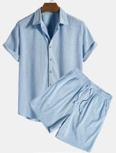 Beachwear Corduroy Short Sleeve Suit Two-piece Set