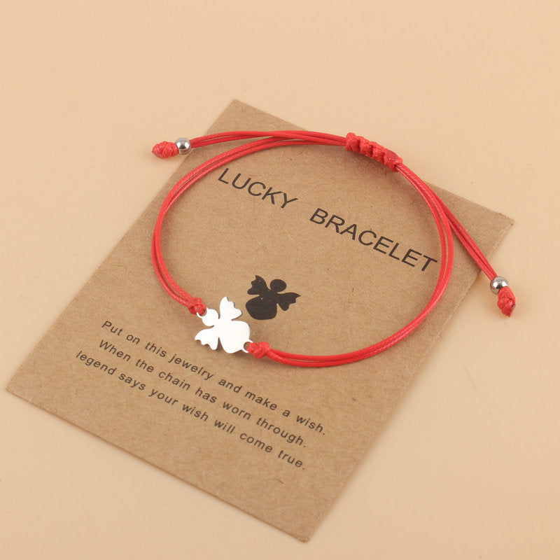 Couple Woven Adjustable Wax Line Stainless Steel Angel Bracelet