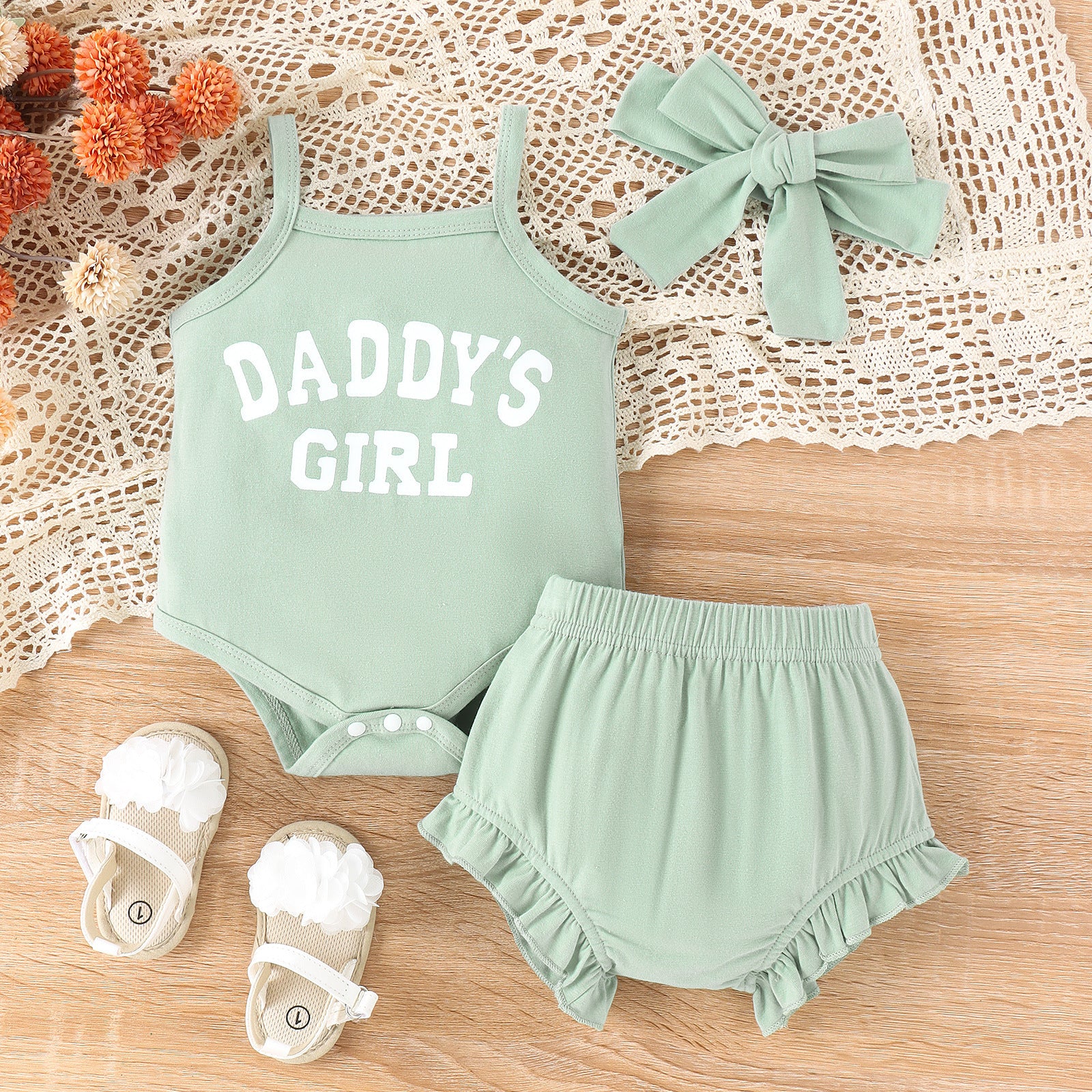 Girls' Letter Camisole Shorts Suit Summer