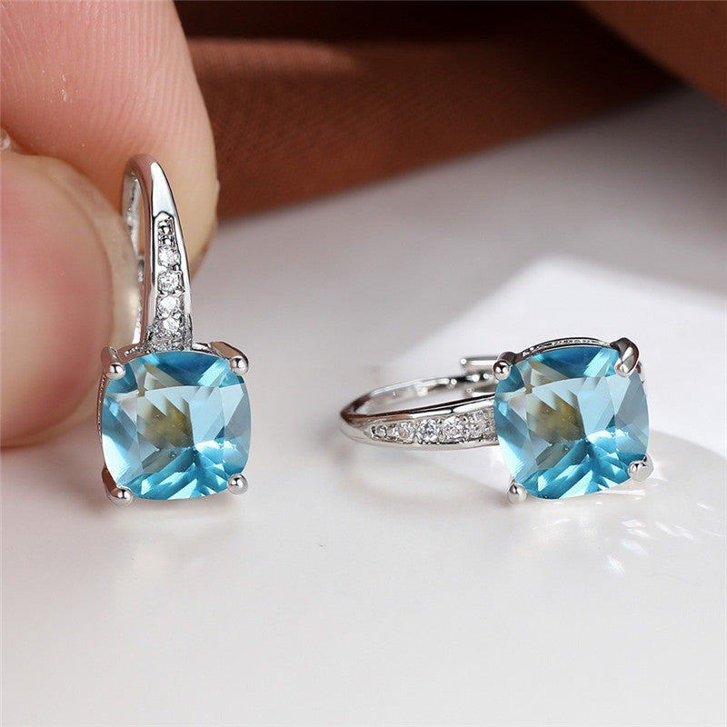 Square Zircon Inlaid Ear Hook Korean Style Fashion All-matching