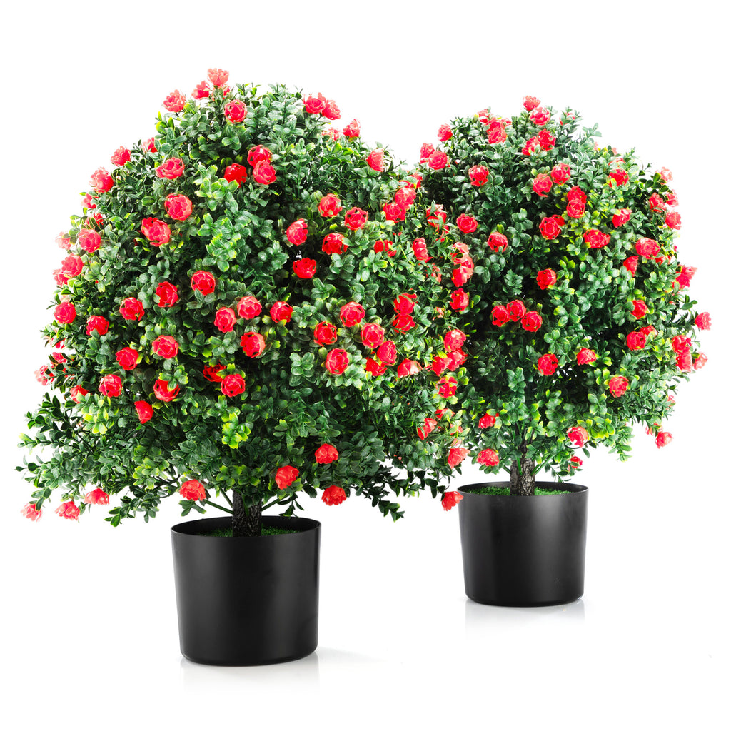 2pcs 21  6  Artificial Rose Topiary Trees, UV Resistant Faux Plants - Red