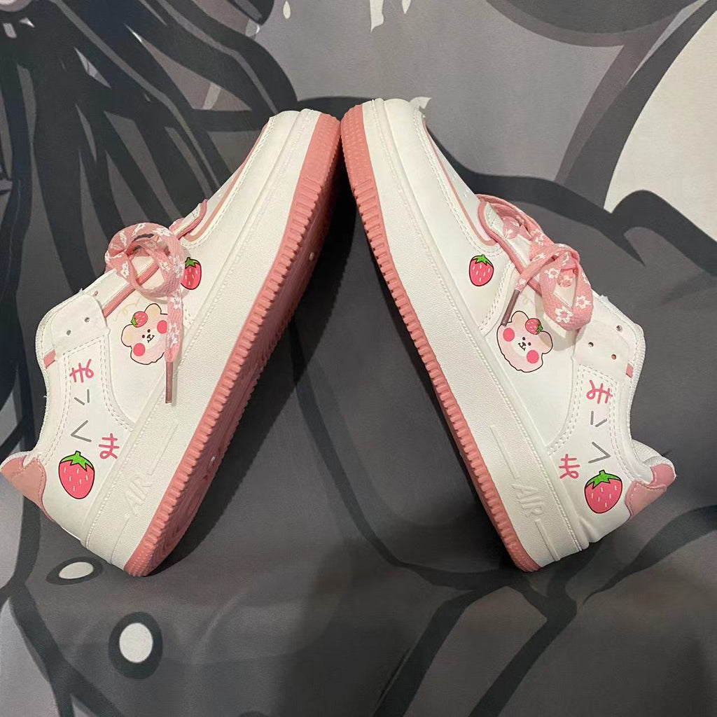 Girls Heart Thick Sole Versatile Strawberry Bear Casual Sneakers