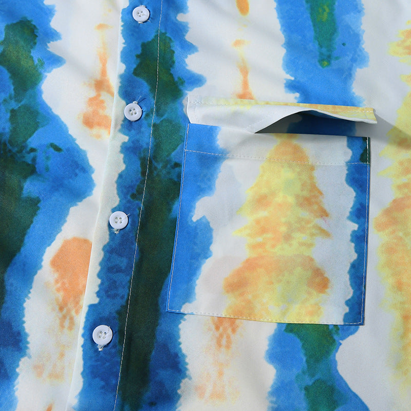 Men's Casual Beachwear Stripe Print Set