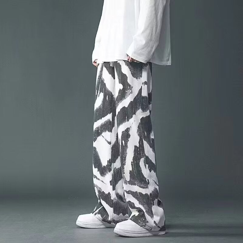 New High Street Tie-dyed Graffiti Wide-leg Pants Men