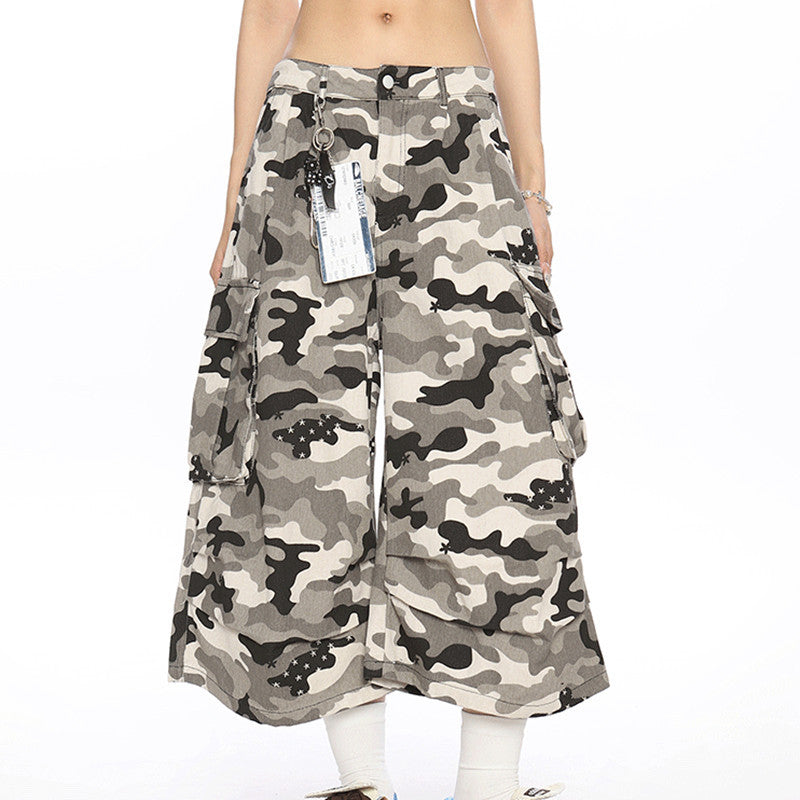 Multi-pocket Polka Dot Camouflage Cargo Pants Women