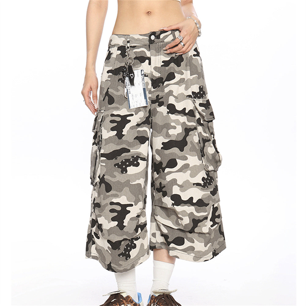 Multi-pocket Polka Dot Camouflage Cargo Pants Women